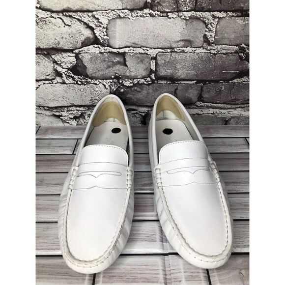 Massimo Matteo Firenze White Leather Driving Moccasins Flats Shoes Women Sz 10B - Picture 1 of 16